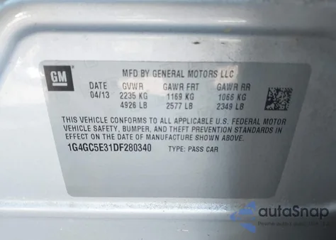 2013 Buick Lacrosse Leather Group z USA, uszkodzony, nr VIN 1G4GC5E31DF280340